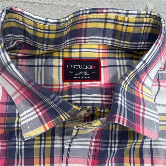 [L]]UNTUCKit Men's Plaid Button Down Shirt - Red, Yellow, Gray - Picture 3 of 7